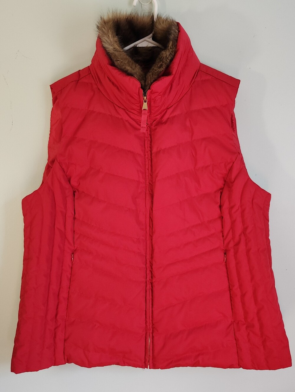 TALBOTS Red Down Puffer Vest Removable Faux Fur Collar Zip Womens Plus 2X EUC Ex